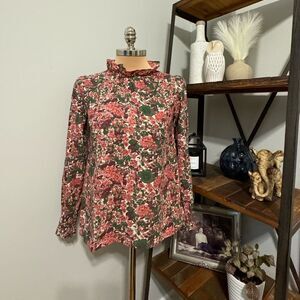 Sézane Floral Ruffle Bow Top Peasant Blouse Women’s Size 34/2 Small